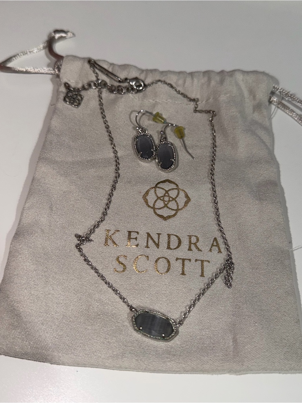 Kendra Scott Silver Gray Stone Necklace and Earring Set